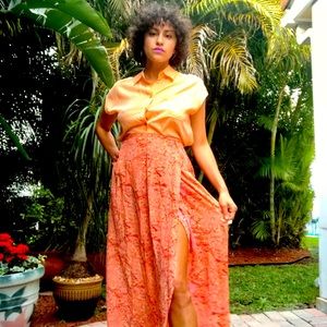 Peach floral wrap around skirt 100% silk